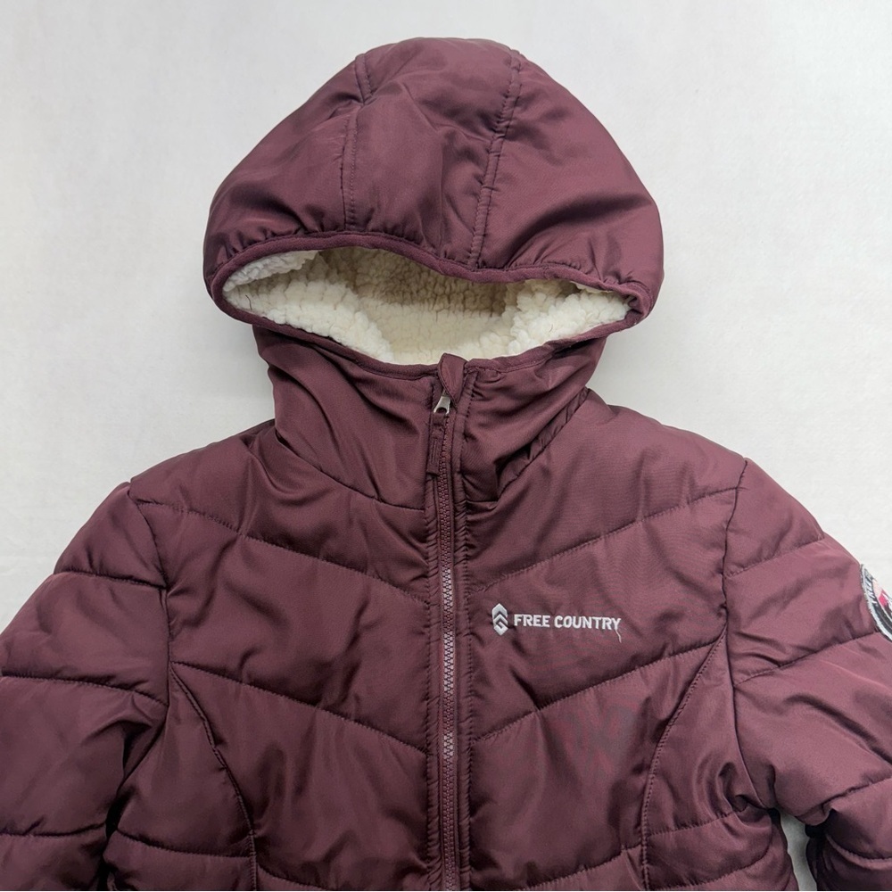 Free Country Puffer Hooded Reversible Jacket Coat Lined Purple Youth Size Large - Picture 2 of 10